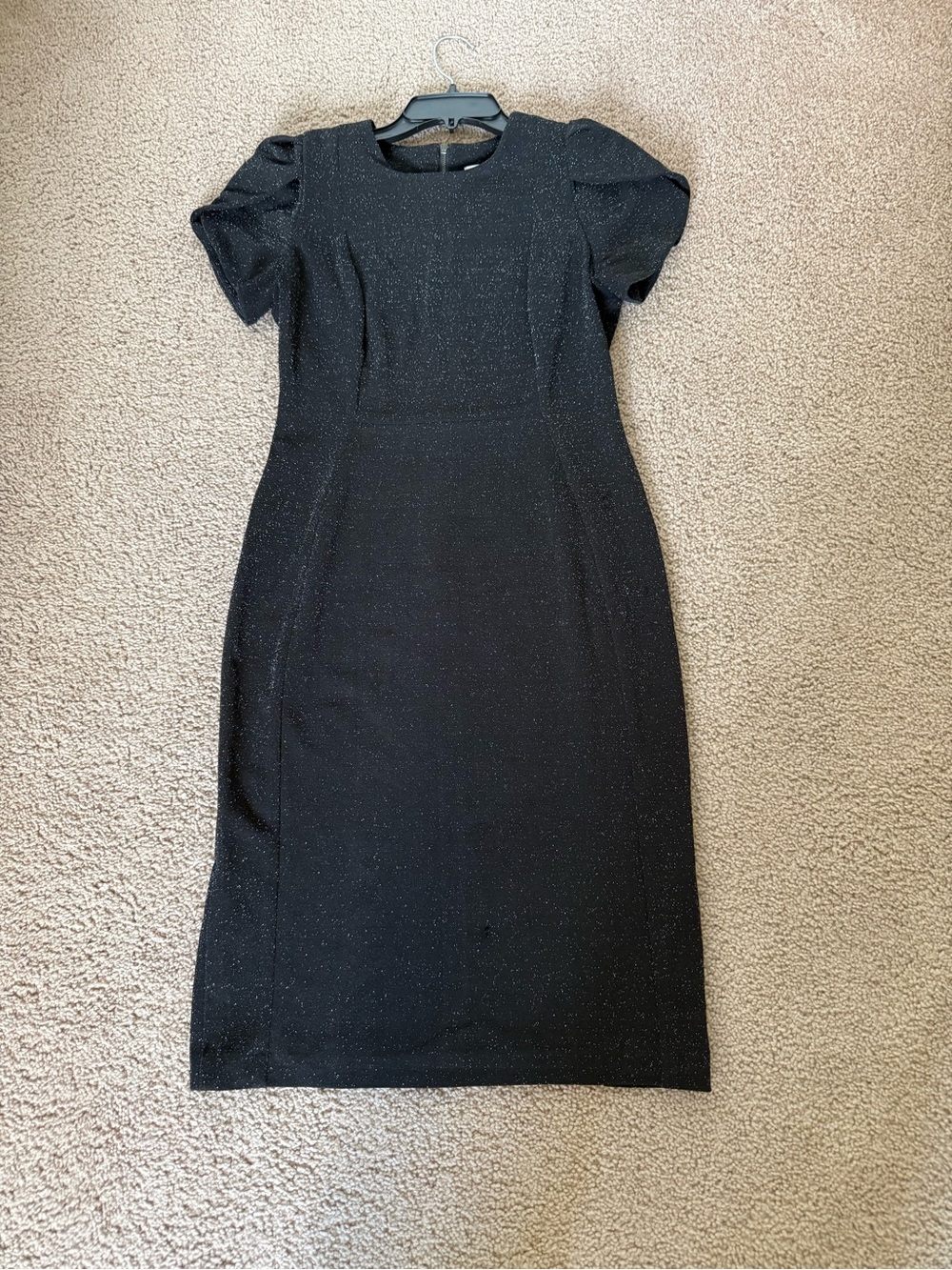 Calvin Klein Black Sparkle Puff-Sleeve Midi Dress